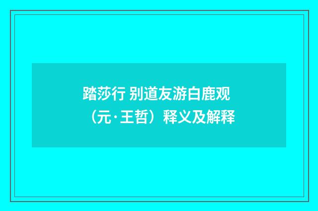 踏莎行 别道友游白鹿观（元·王哲）释义及解释