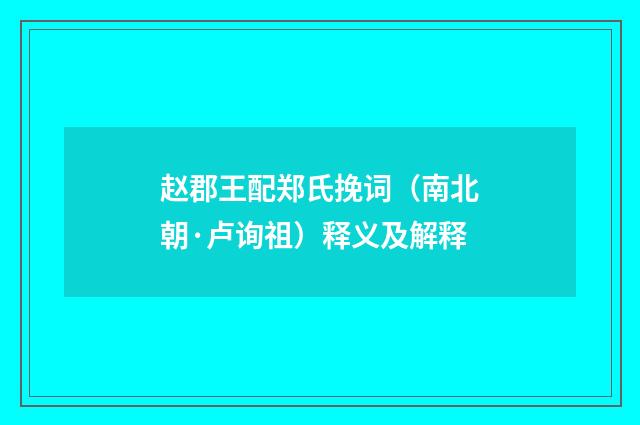 赵郡王配郑氏挽词（南北朝·卢询祖）释义及解释