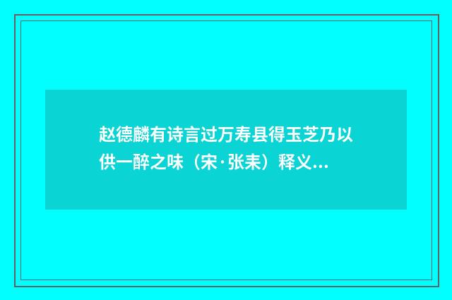 赵德麟有诗言过万寿县得玉芝乃以供一醉之味（宋·张耒）释义及解释