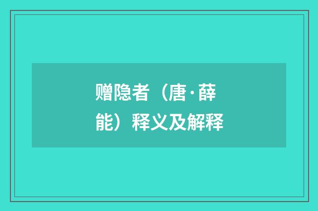 赠隐者（唐·薛能）释义及解释