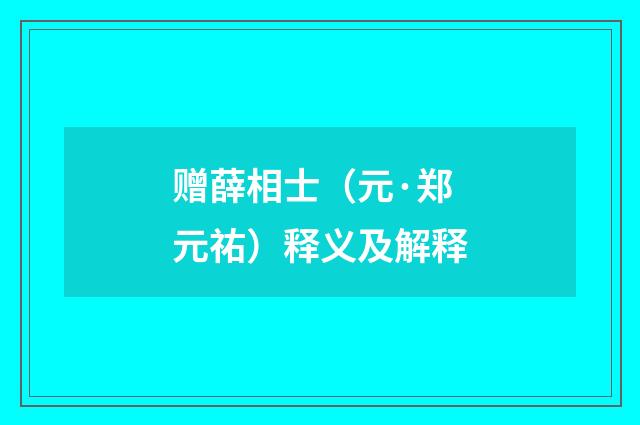 赠薛相士（元·郑元祐）释义及解释