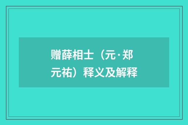 赠薛相士（元·郑元祐）释义及解释