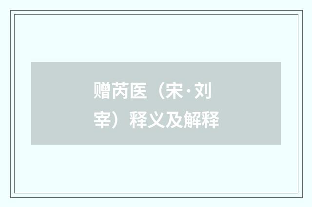 赠芮医（宋·刘宰）释义及解释