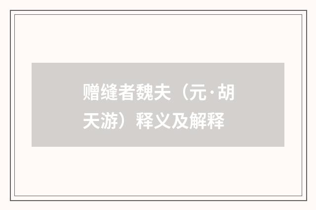 赠缝者魏夫（元·胡天游）释义及解释