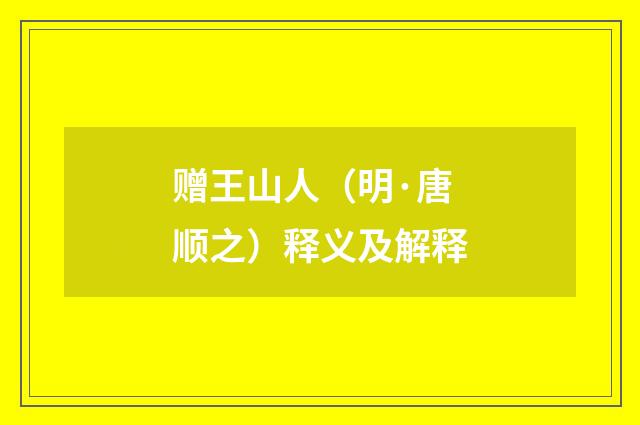 赠王山人（明·唐顺之）释义及解释