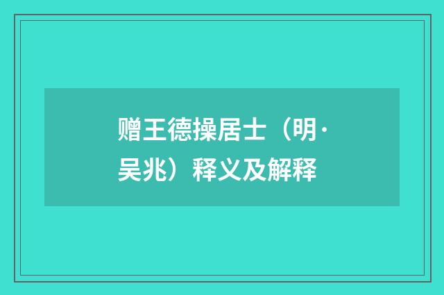 赠王德操居士（明·吴兆）释义及解释