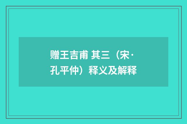 赠王吉甫 其三（宋·孔平仲）释义及解释