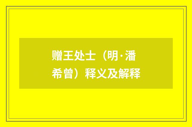 赠王处士（明·潘希曾）释义及解释
