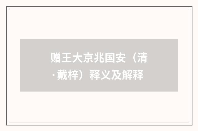 赠王大京兆国安（清·戴梓）释义及解释