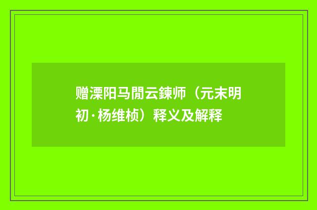 赠溧阳马閒云鍊师（元末明初·杨维桢）释义及解释