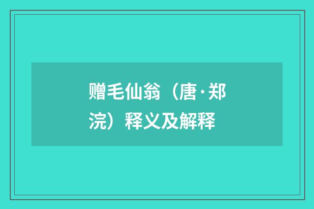 赠毛仙翁（唐·郑浣）释义及解释