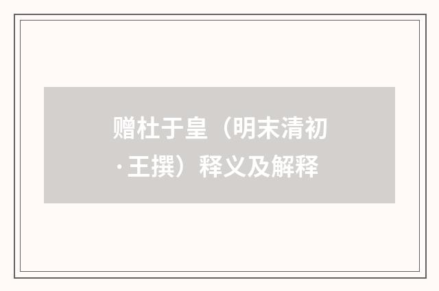 赠杜于皇（明末清初·王撰）释义及解释