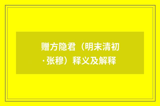 赠方隐君（明末清初·张穆）释义及解释