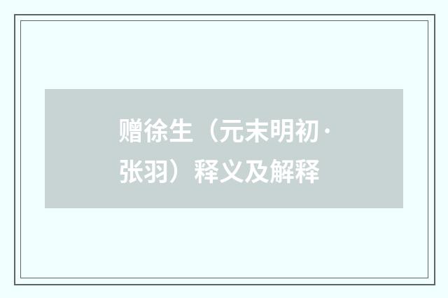 赠徐生（元末明初·张羽）释义及解释