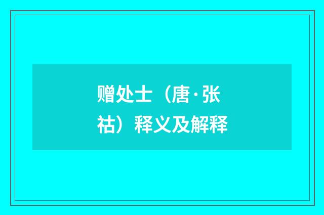 赠处士（唐·张祜）释义及解释