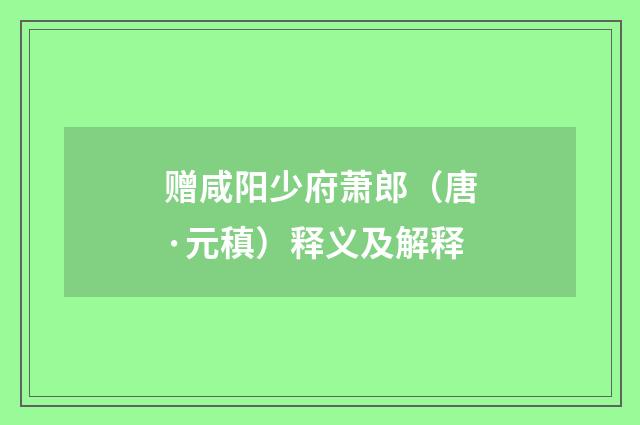 赠咸阳少府萧郎（唐·元稹）释义及解释