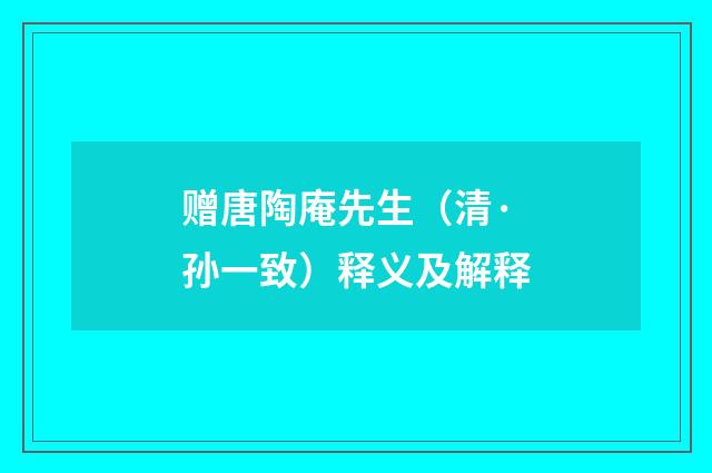 赠唐陶庵先生（清·孙一致）释义及解释