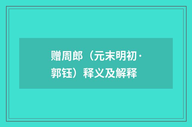 赠周郎（元末明初·郭钰）释义及解释