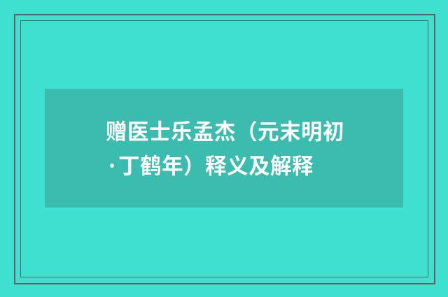 赠医士乐孟杰（元末明初·丁鹤年）释义及解释