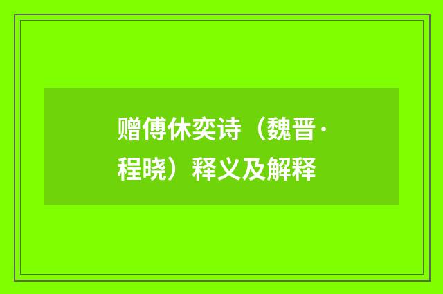 赠傅休奕诗（魏晋·程晓）释义及解释