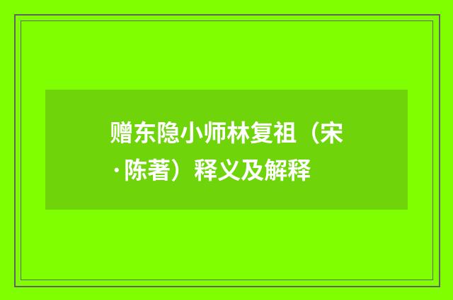 赠东隐小师林复祖（宋·陈著）释义及解释