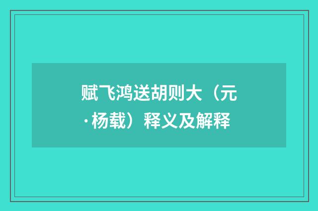 赋飞鸿送胡则大（元·杨载）释义及解释
