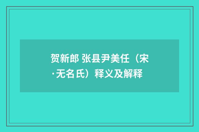 贺新郎 张县尹美任（宋·无名氏）释义及解释
