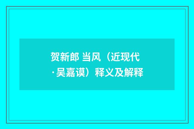 贺新郎 当风（近现代·吴嘉谟）释义及解释