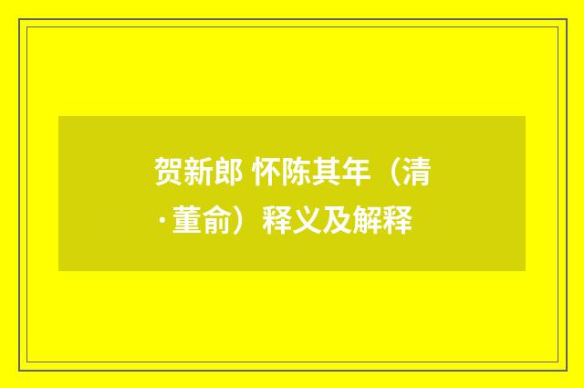 贺新郎 怀陈其年（清·董俞）释义及解释