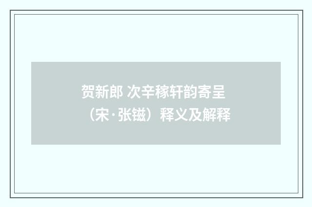 贺新郎 次辛稼轩韵寄呈（宋·张镃）释义及解释