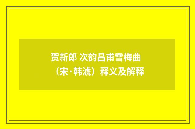 贺新郎 次韵昌甫雪梅曲（宋·韩淲）释义及解释