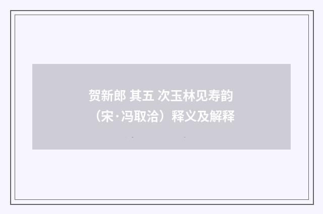 贺新郎 其五 次玉林见寿韵（宋·冯取洽）释义及解释