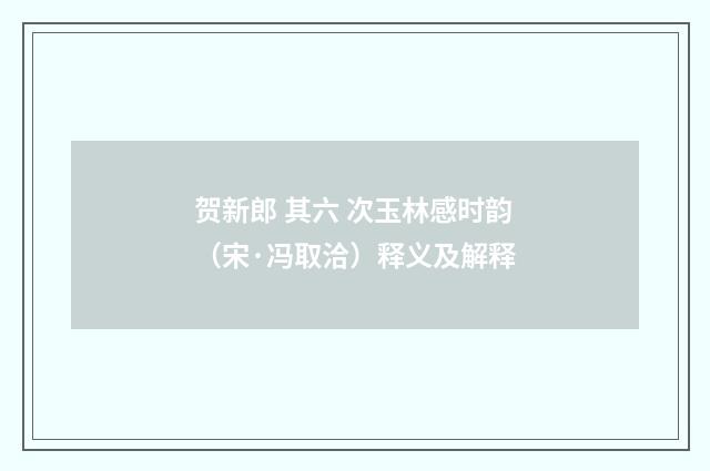 贺新郎 其六 次玉林感时韵（宋·冯取洽）释义及解释