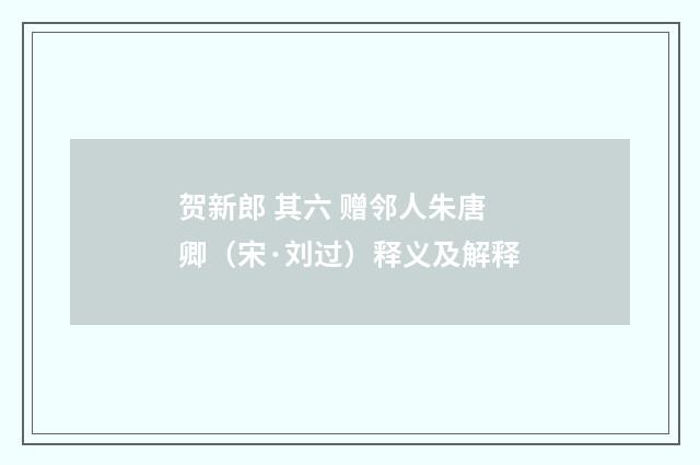 贺新郎 其六 赠邻人朱唐卿（宋·刘过）释义及解释