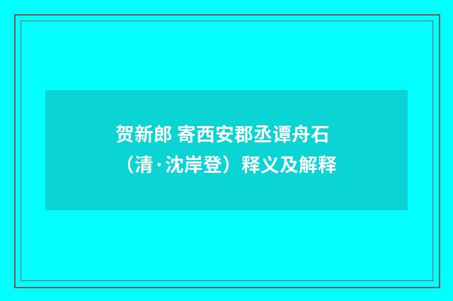 贺新郎 寄西安郡丞谭舟石（清·沈岸登）释义及解释