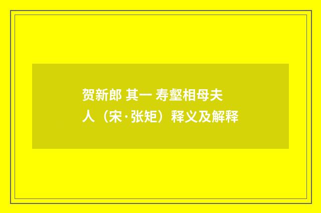 贺新郎 其一 寿壑相母夫人(宋·张矩)释义及解释