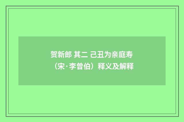 贺新郎 其二 己丑为亲庭寿（宋·李曾伯）释义及解释
