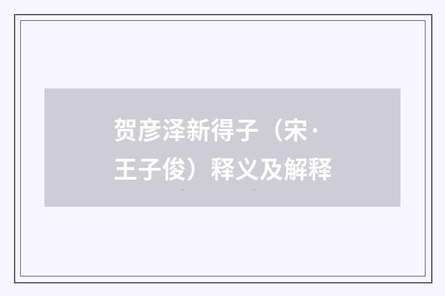 贺彦泽新得子（宋·王子俊）释义及解释