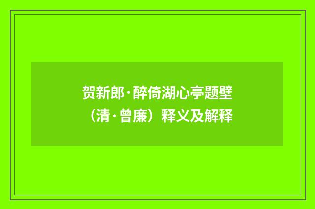 贺新郎·醉倚湖心亭题壁（清·曾廉）释义及解释
