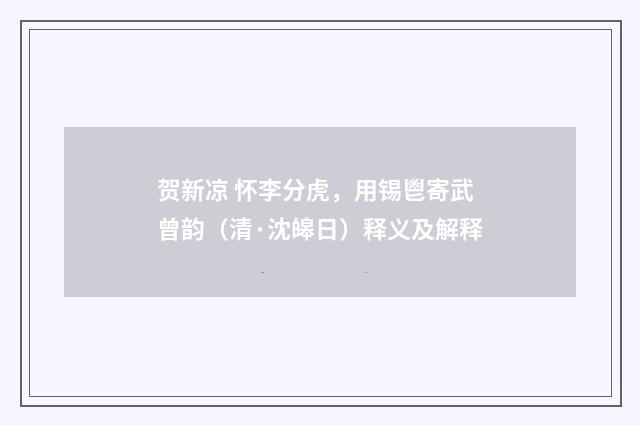 贺新凉 怀李分虎，用锡鬯寄武曾韵（清·沈皞日）释义及解释