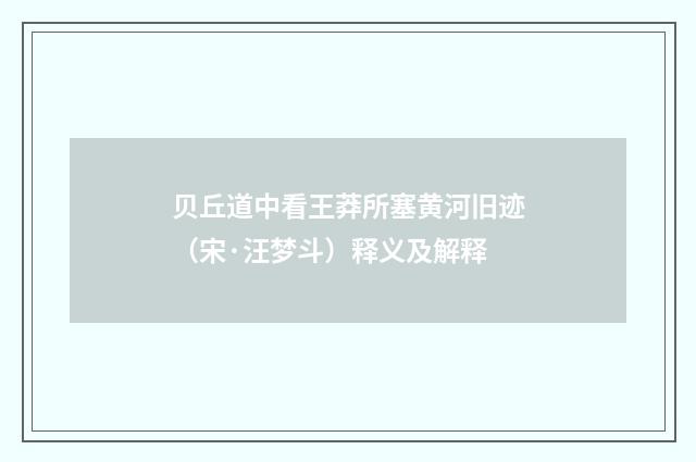 贝丘道中看王莽所塞黄河旧迹（宋·汪梦斗）释义及解释