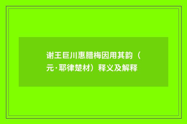 谢王巨川惠腊梅因用其韵（元·耶律楚材）释义及解释