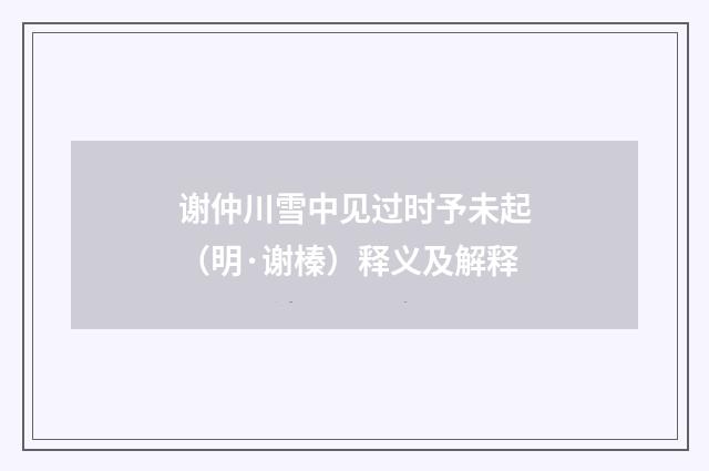 谢仲川雪中见过时予未起（明·谢榛）释义及解释