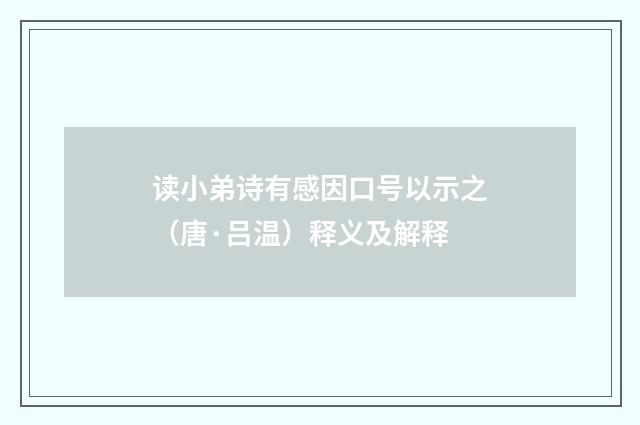 读小弟诗有感因口号以示之（唐·吕温）释义及解释