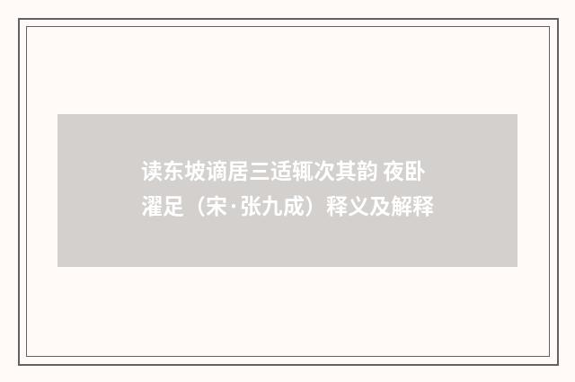 读东坡谪居三适辄次其韵 夜卧濯足(宋·张九成)释义及解释