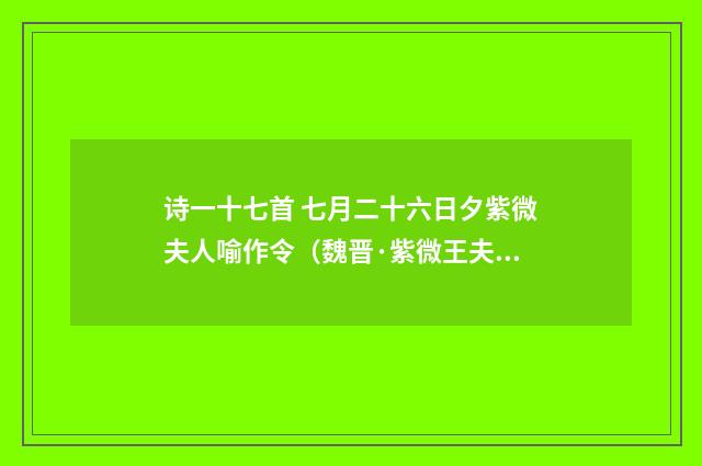 诗一十七首 七月二十六日夕紫微夫人喻作令（魏晋·紫微王夫人）释义及解释