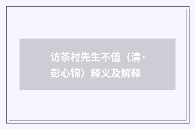 访茶村先生不值（清·彭心锦）释义及解释