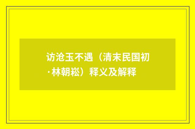 访沧玉不遇（清末民国初·林朝崧）释义及解释
