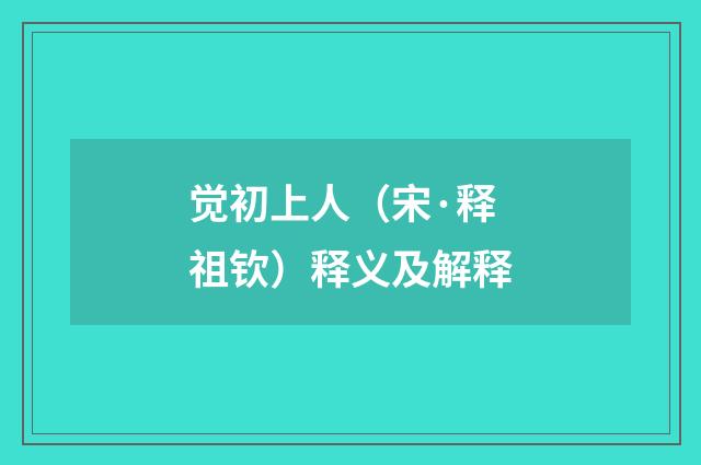 觉初上人（宋·释祖钦）释义及解释