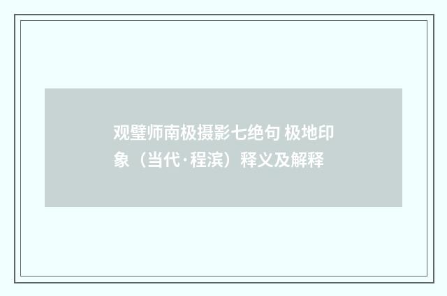 观璧师南极摄影七绝句 极地印象（当代·程滨）释义及解释